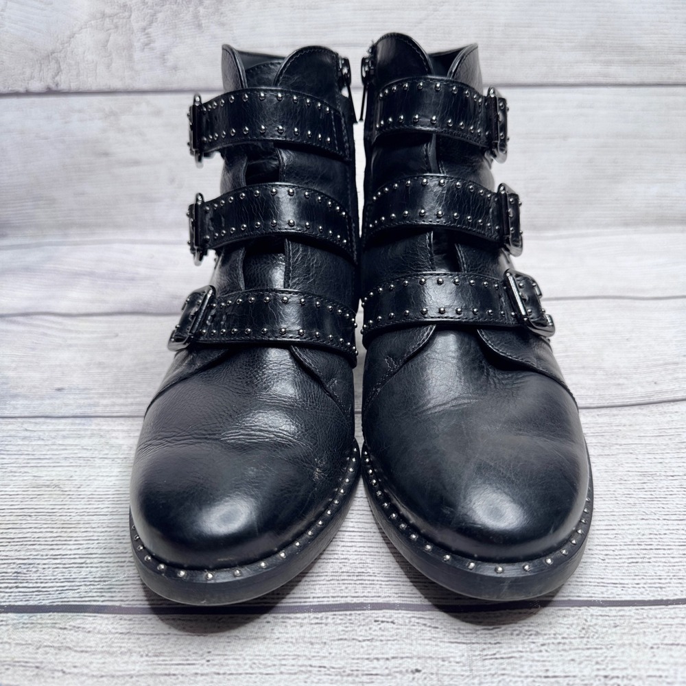 Paul Green Black Leather Soho Moto Studded Buckle Ankle Boots Size 4 UK 6.5 US - Picture 2 of 11